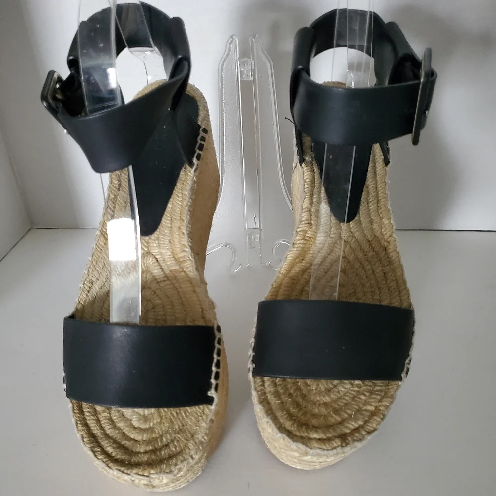 Vince Abby Leather Platform Espadrille Sandals in Black Size